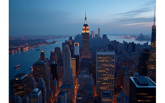Sophisticated Manhattan skyline at twilight with prominent luxury buildings