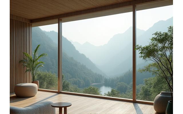 Serene wellness retreat in a mountainous landscape