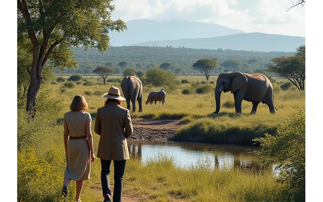 Small group observing exotic wildlife in a natural park