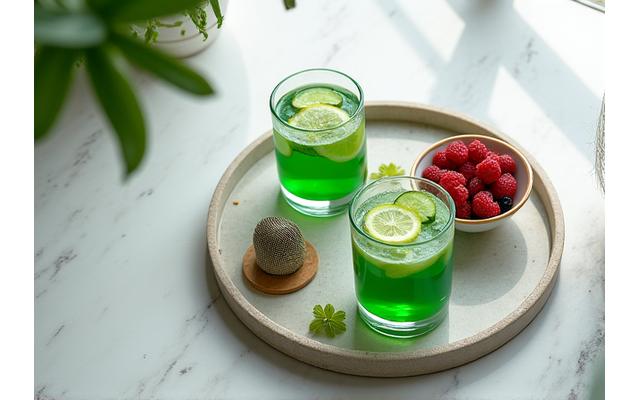 A serene detox spa setting with fresh fruits and herbal teas