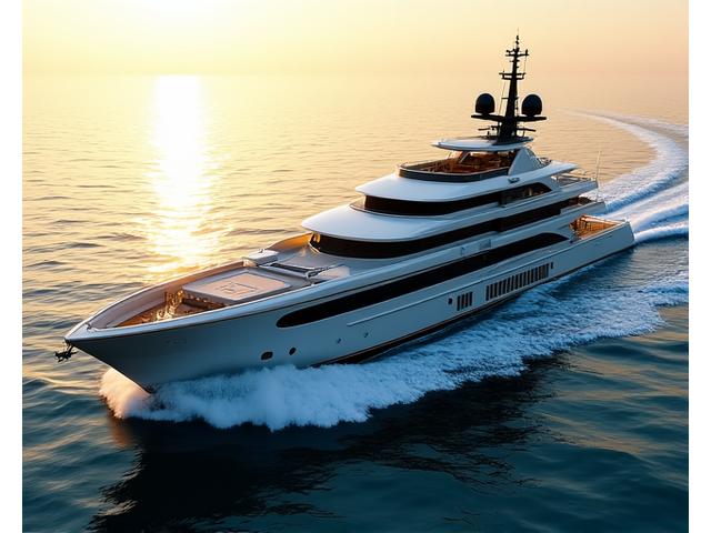Expansive motor yacht cruising in calm waters